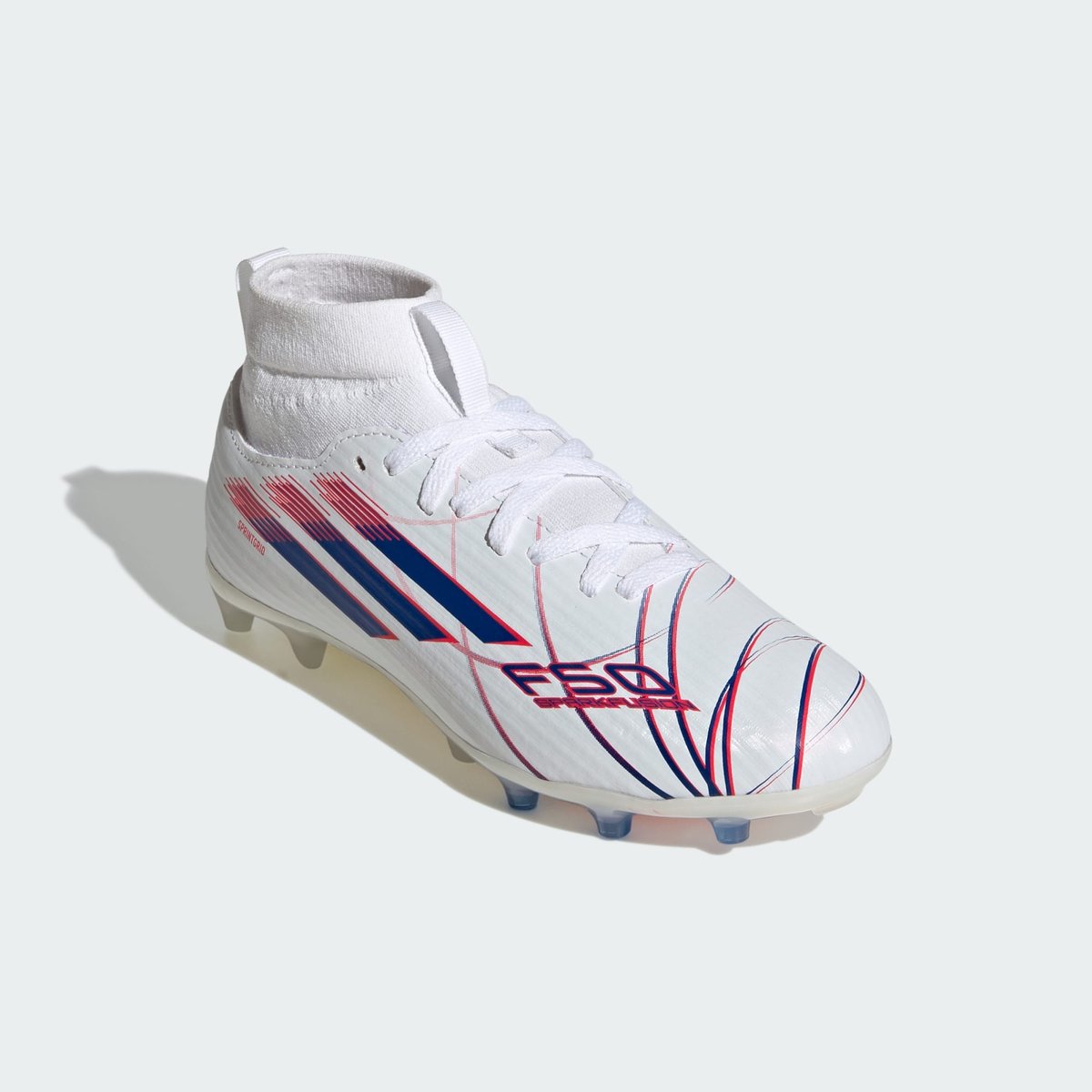 Chaussure De Football F50 Sparkfusion League Mid Cut Firm Ground / Artificial Ground Enfants cloud white / royal blue / lucid red, adidas Performance