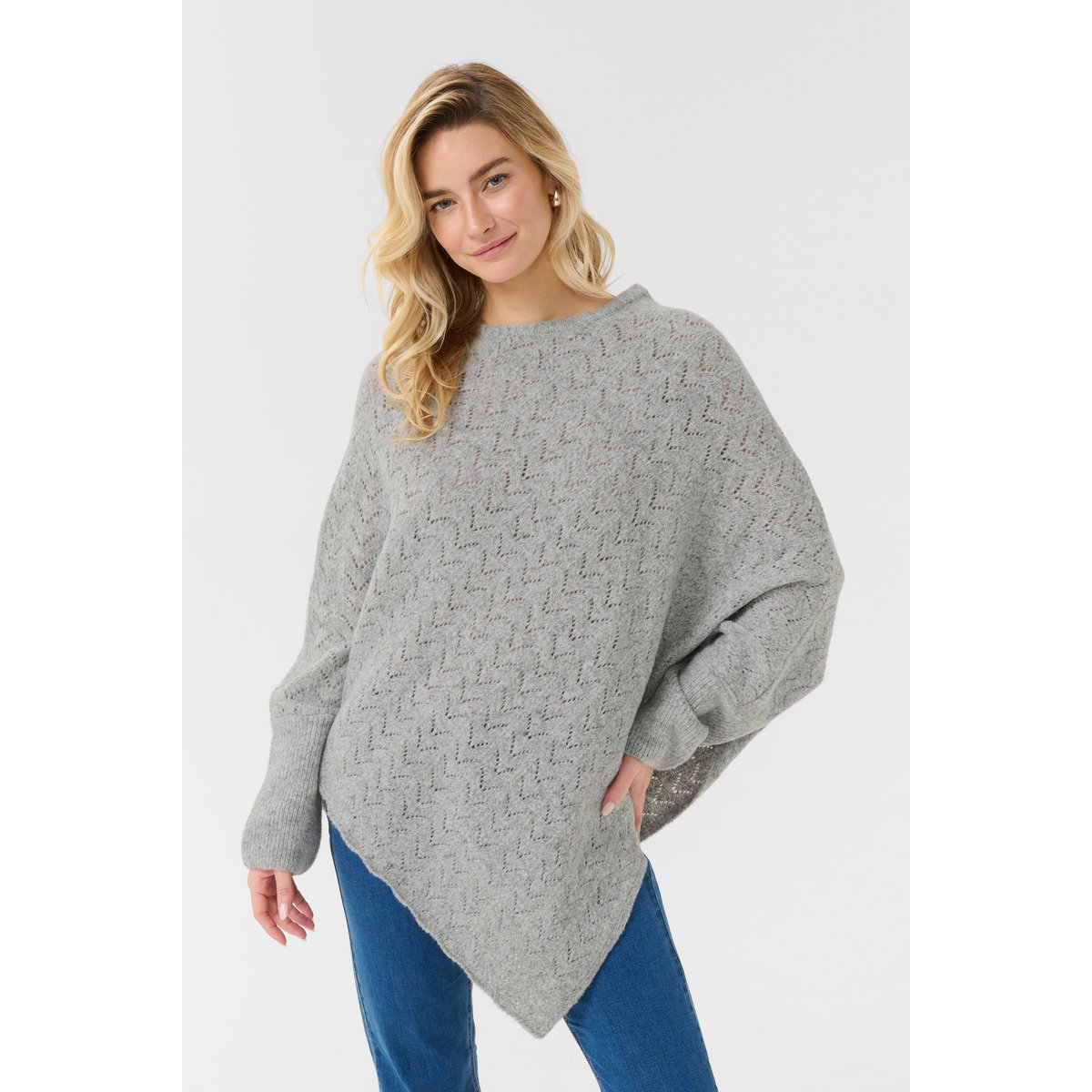 Poncho gris light grey melange, CREAM