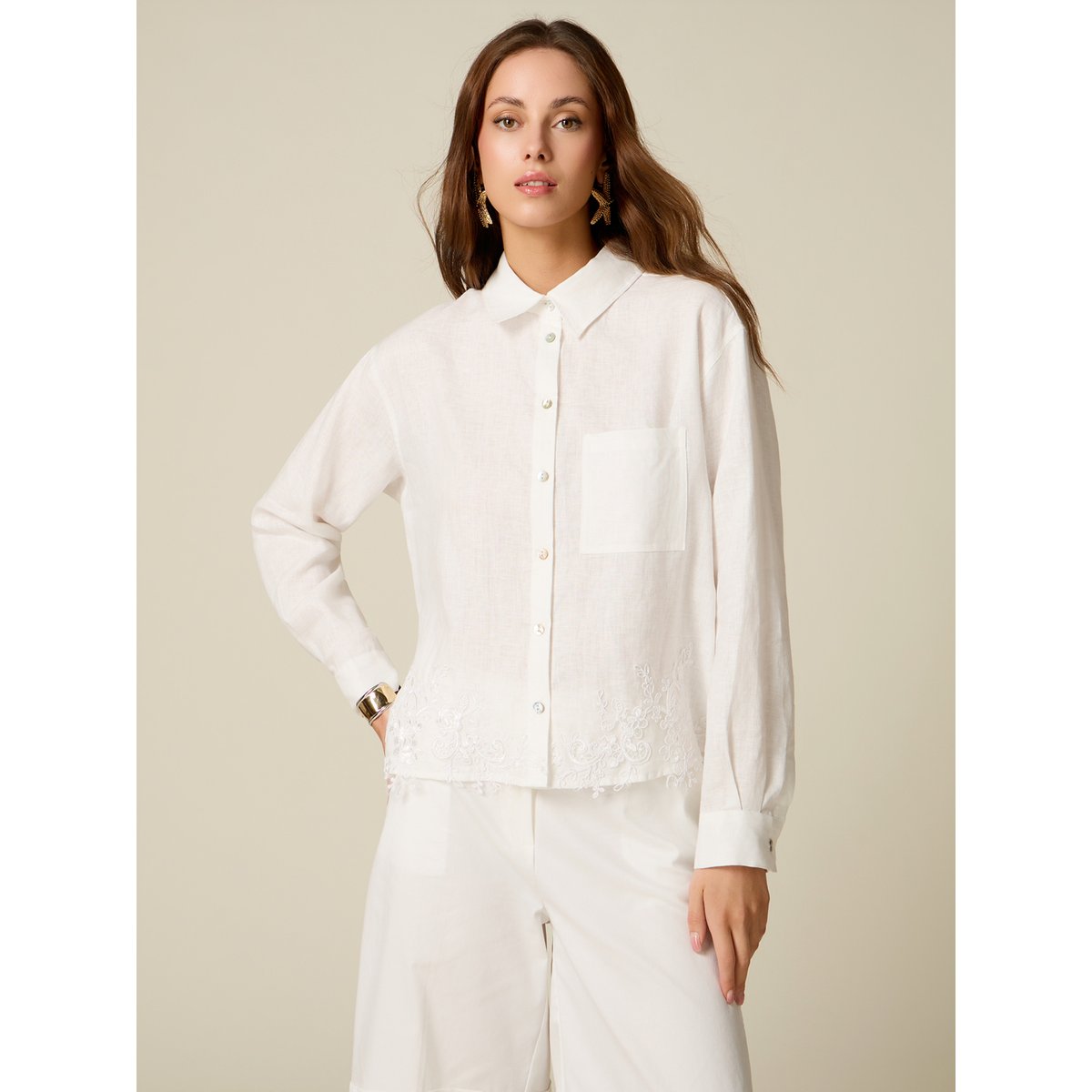Chemise avec dentelle blanc, OLTRE