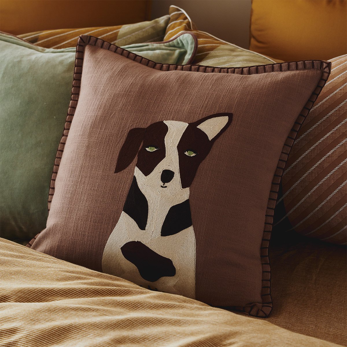 Housse de coussin en coton marron, SPENCER a motif, DESFORGES
