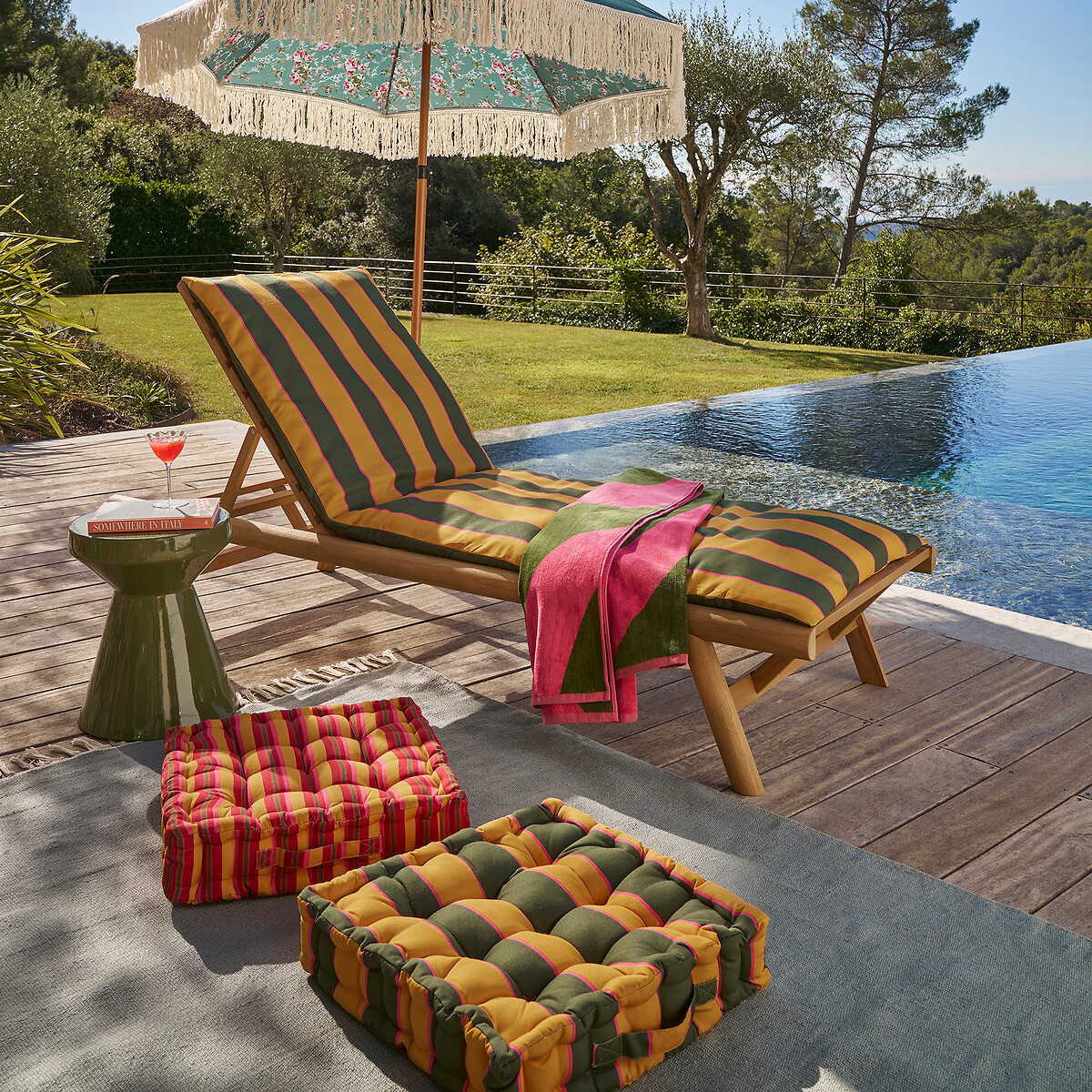 Coussin de sol d'extérieur carré, polyester, 50x50 cm, VALERIA jaune/vert, LA REDOUTE INTERIEURS