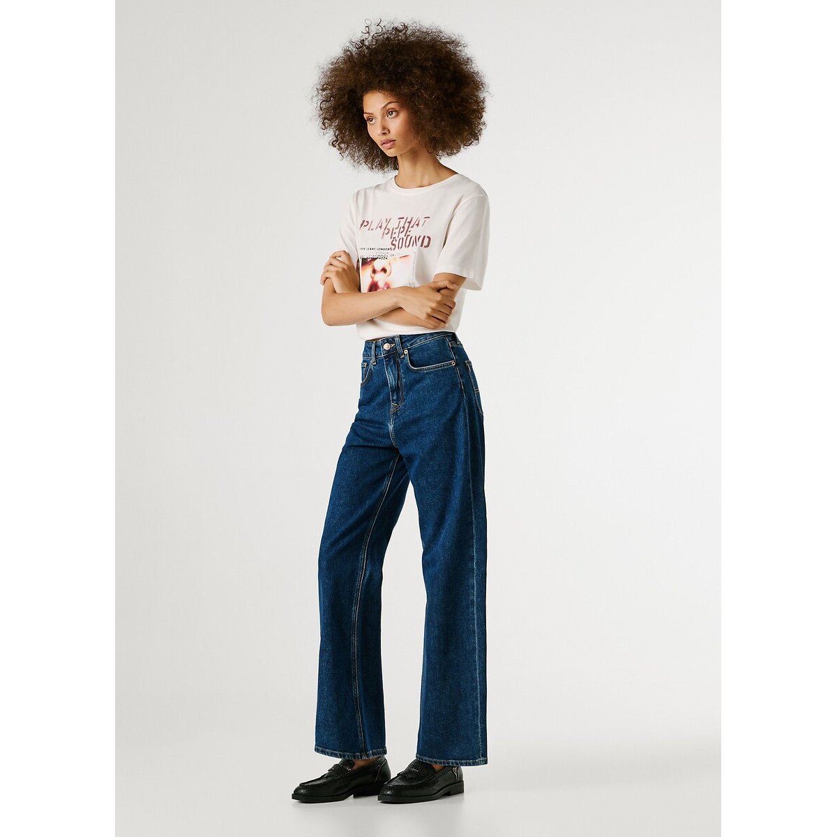 Jean droit taille haute LEXA stone wash bright blue, PEPE JEANS