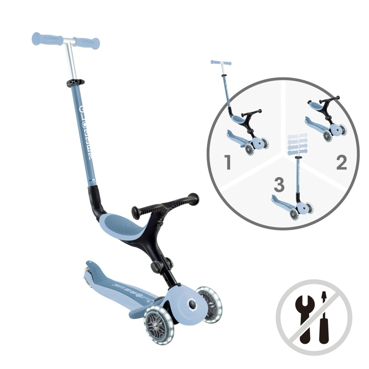 Trottinette évolutive GO-UP ACTIVE LIGHTS ECO bleu pastel, GLOBBER
