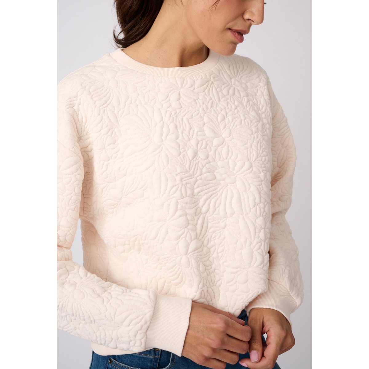 Sweat maille jacquard marron beige, DAMART