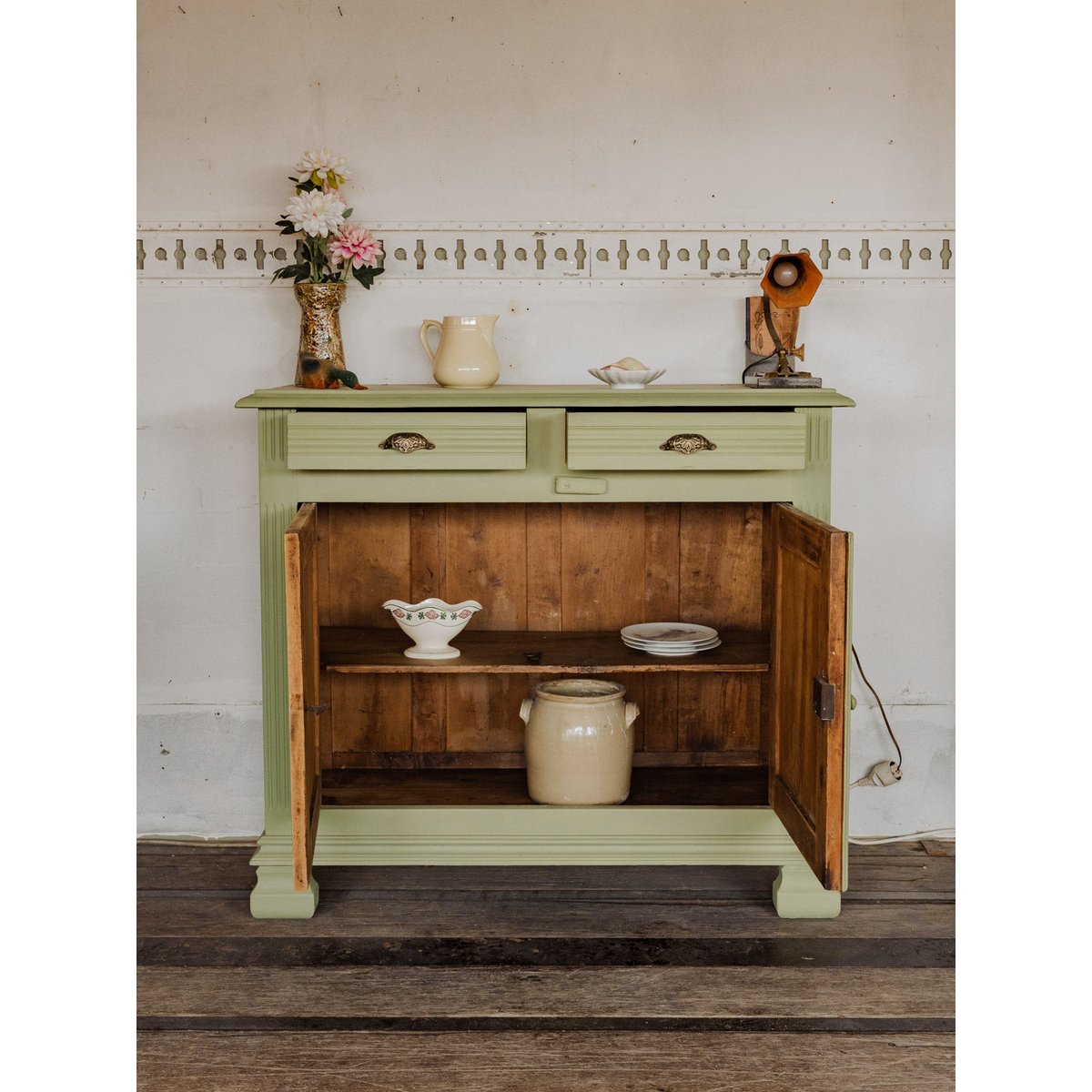 Buffet en bois vert Gilbert N°1883 - Bon état vert, DEBONGOUT