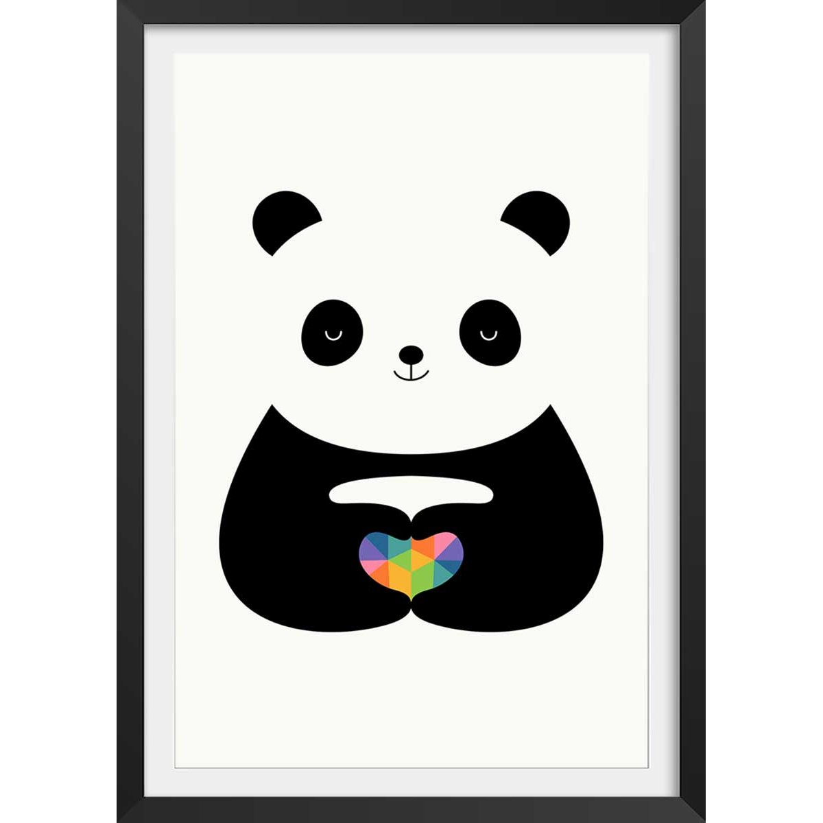 Affiche  love panda affiche + cadre en bois - noir, HEXOA