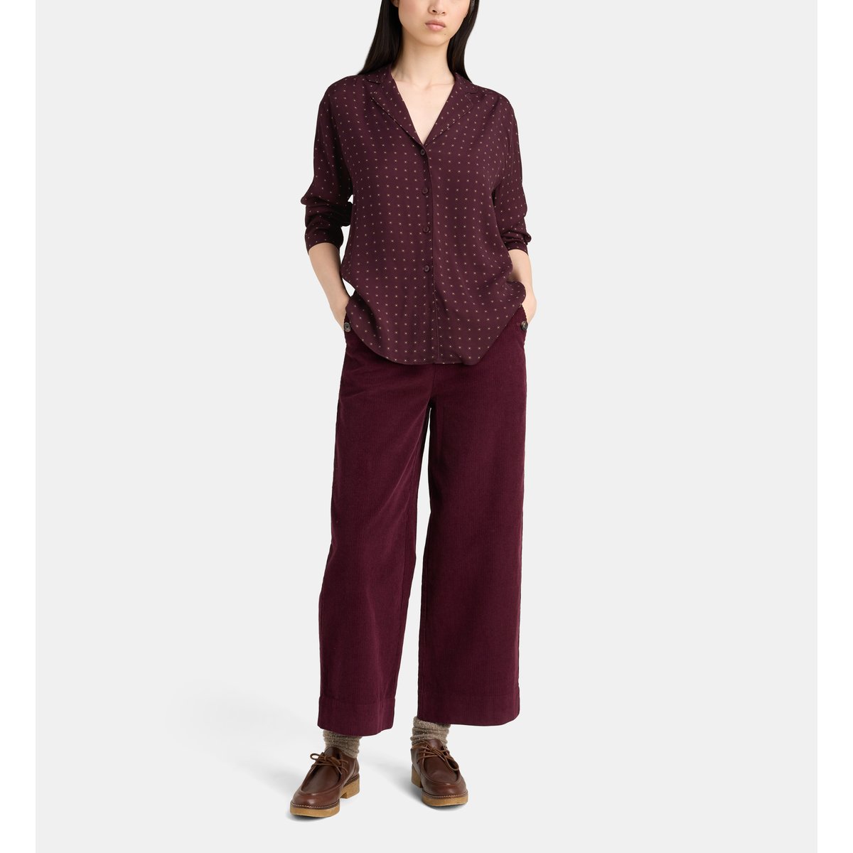 Chemise droite orsanne fluide col tailleur bordeaux, JODHPUR