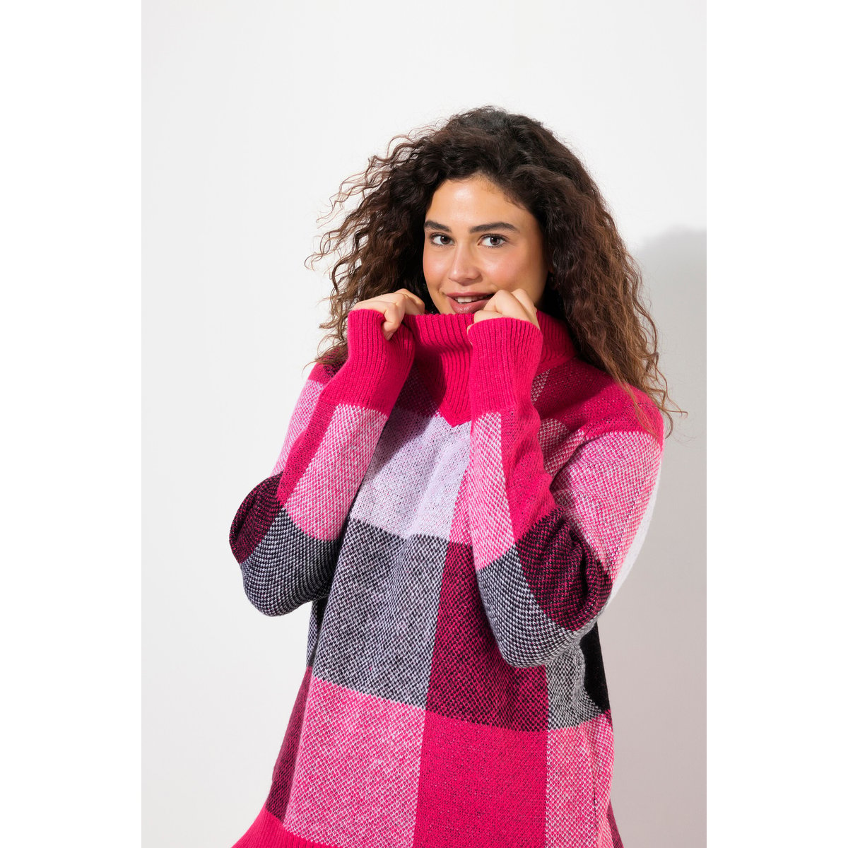 Pull à col montant et manches longues rose rouge, ULLA POPKEN