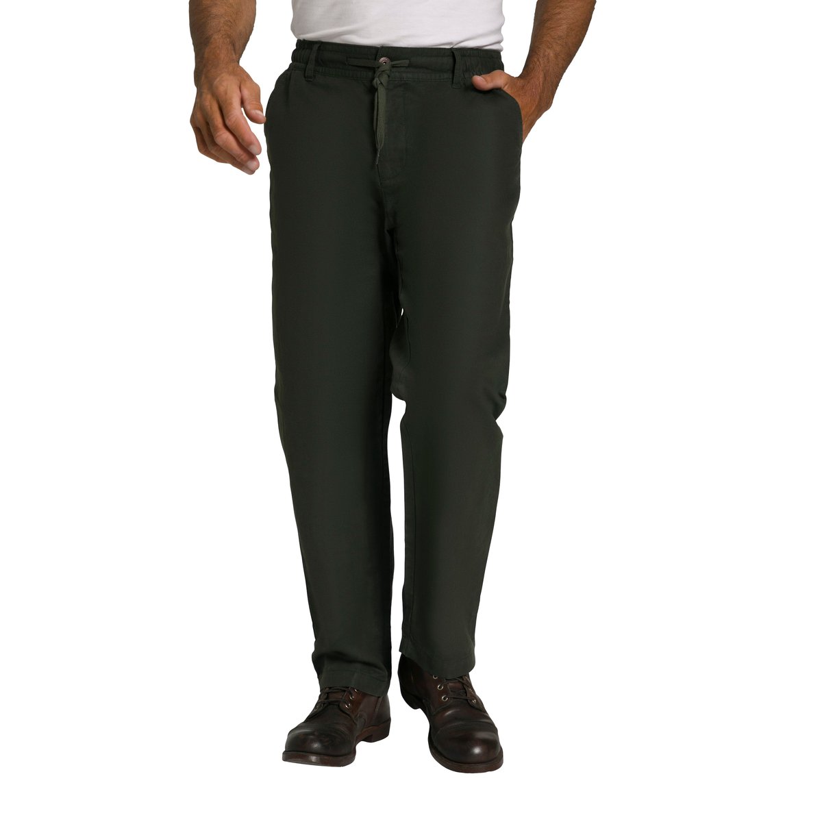 Pantalon en lin mélangé. Taille élastique. olive foncé, JP1880