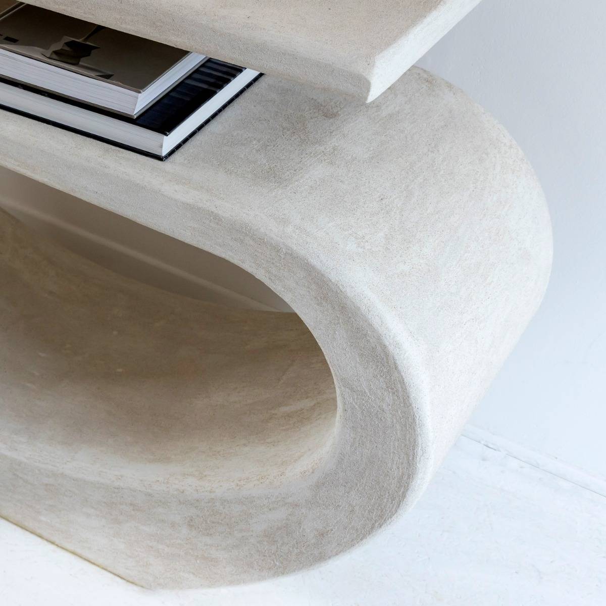 Console en bois effet béton ovale DANAÉ blanc, MADE IN MEUBLES