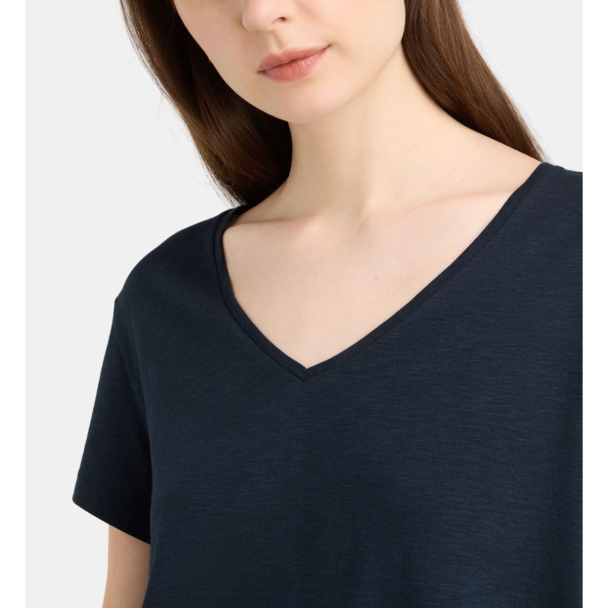 T-shirt noris v droit en coton mélangé bleu marine, GALERIES LAFAYETTE