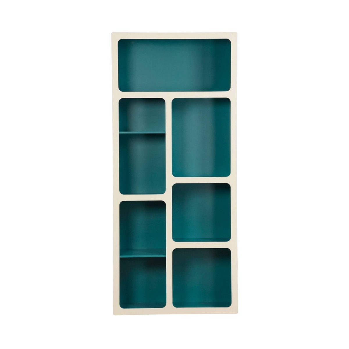 Etagère bibliothèque organique décor bois bicolore 8 compartiments  AGATHA bleu canard, SWEEEK