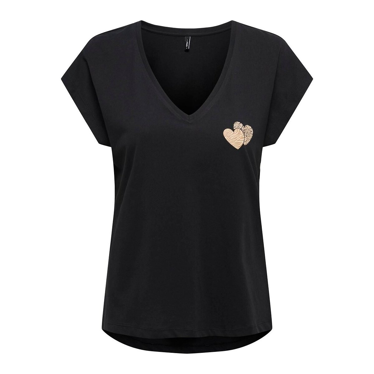 Tshirt col v cœur poitrine noir, ONLY