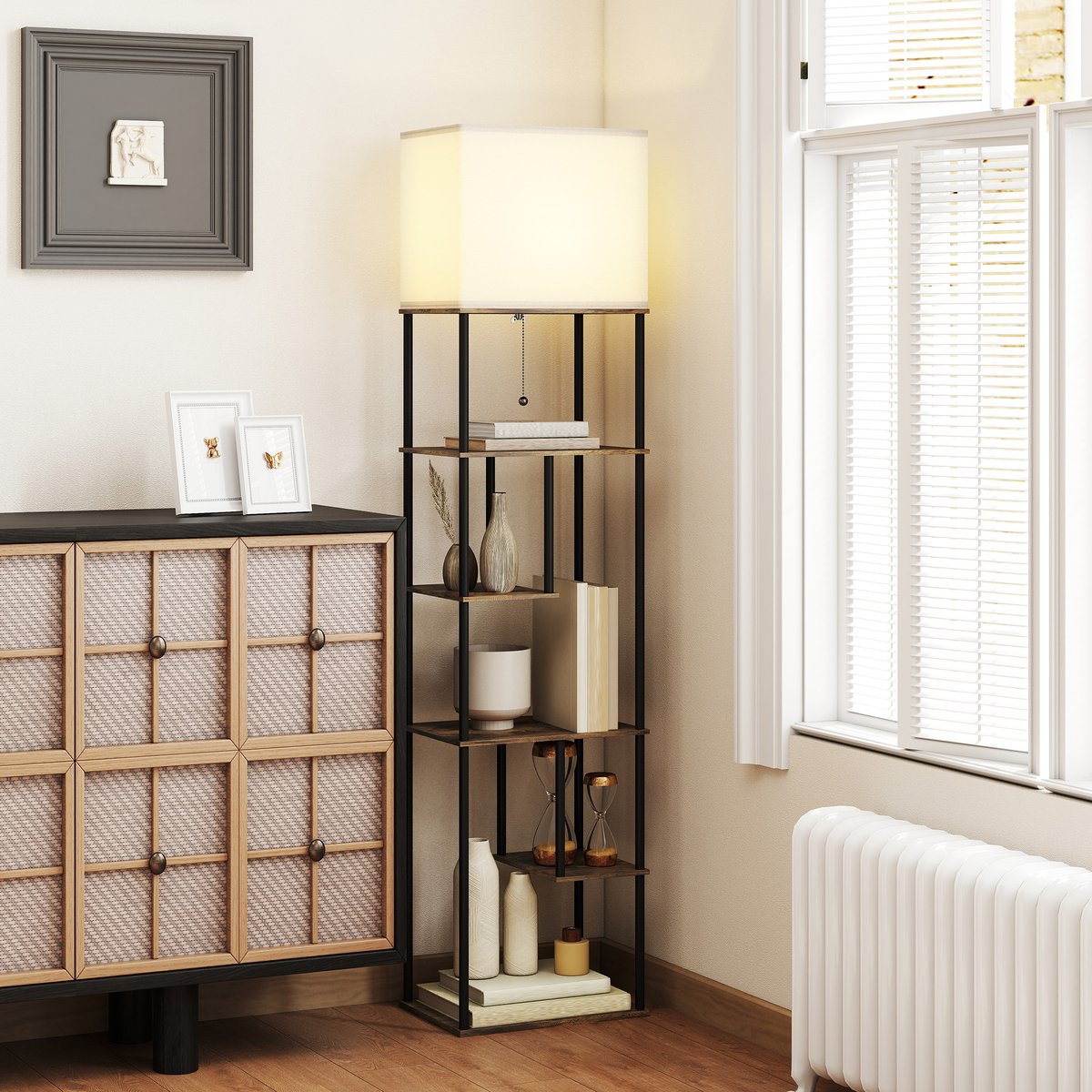 Lampadaire MDF Brun Rustique marron, HOMCOM