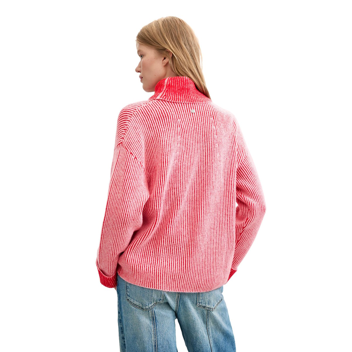 Pull à col roulé en maille côtelée rouge, DESIGUAL