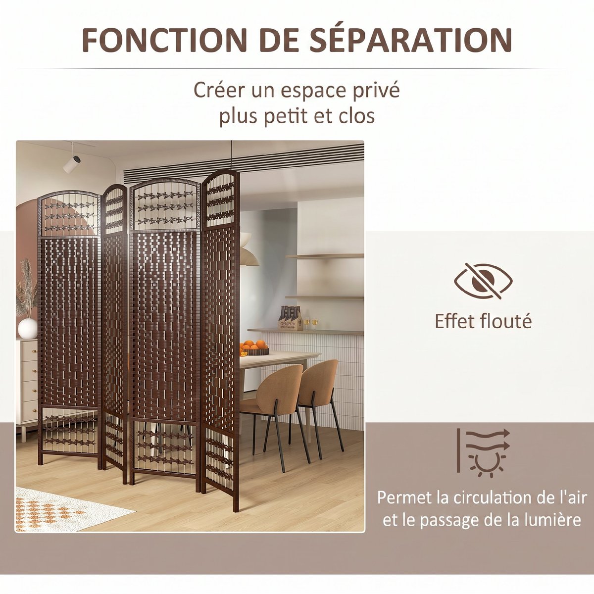 Cloison de séparation Bois Marron marron, HOMCOM