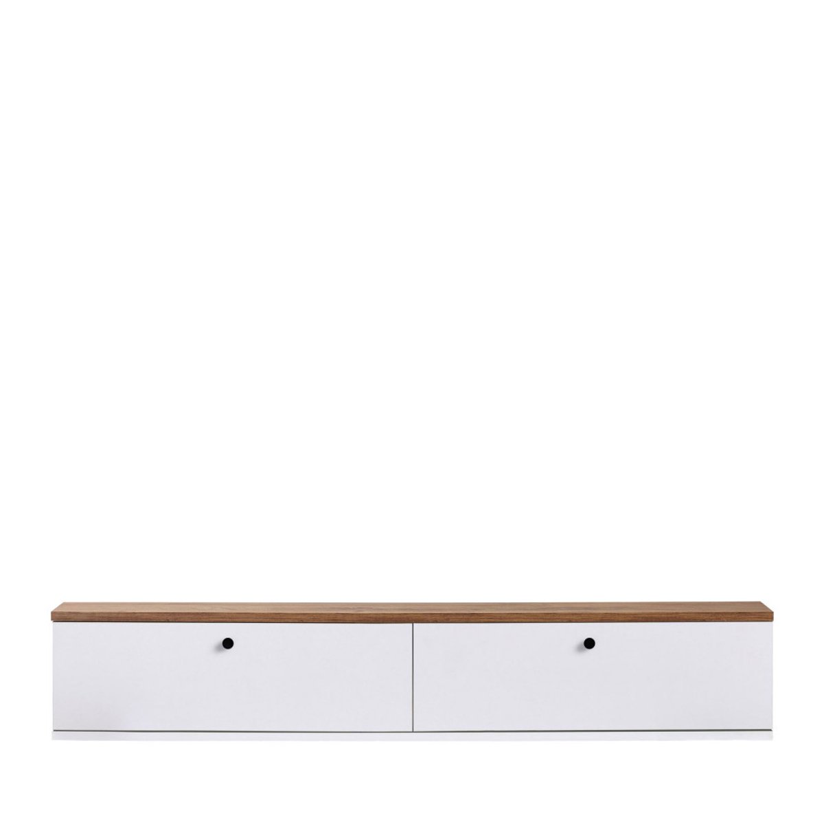 Meuble tv suspendu 2 portes plateau bois foncé L140cm- YARA blanc, DRAWER