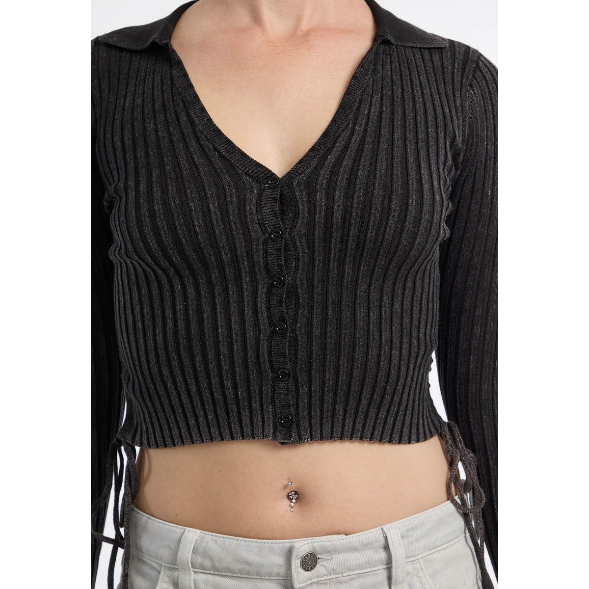 Gilet En Maille Côtelée noir, GUESS JEANS