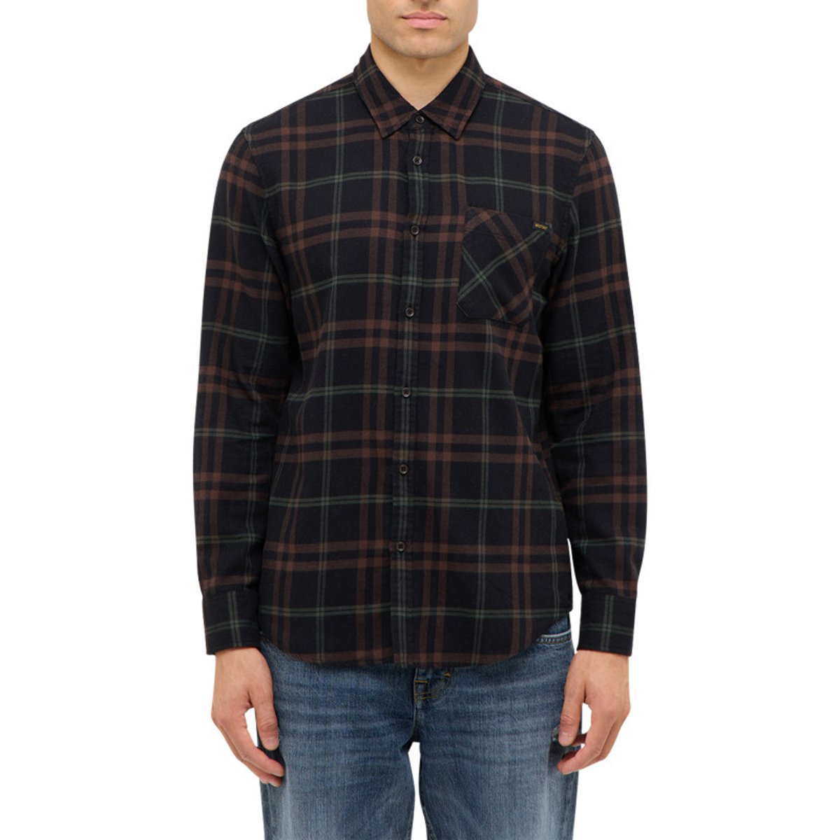 Chemise en coton marine camel et rouge à carreaux avec une coupe regular fit marron, MUSTANG