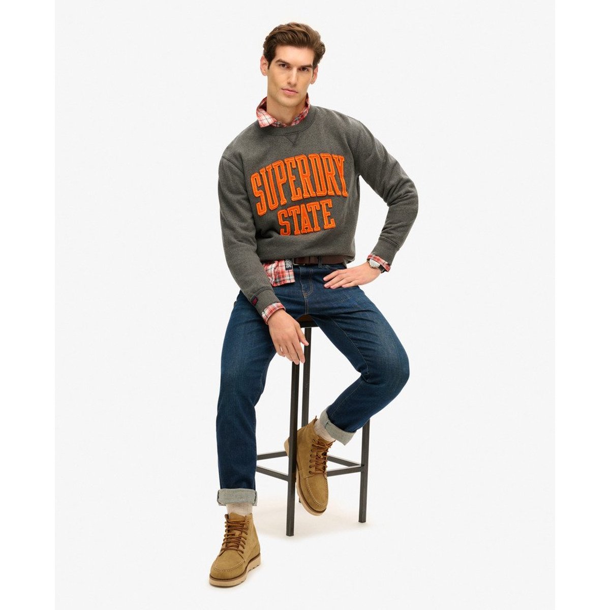 Sweatshirt Col Rond Vintage Athletic anthracite chiné, SUPERDRY