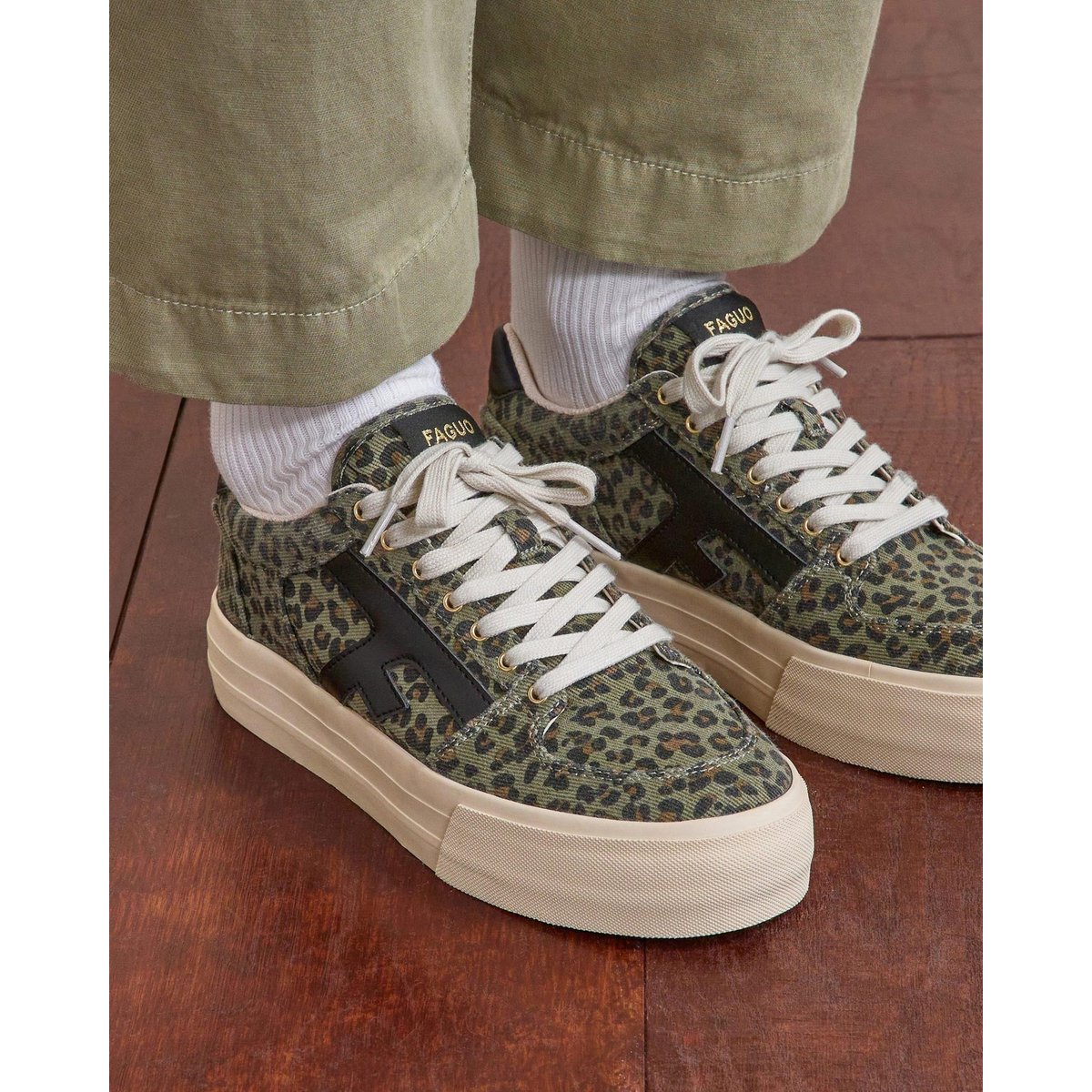 Tennis basses tissu WALNUT PLATFORM kaki foncé, FAGUO