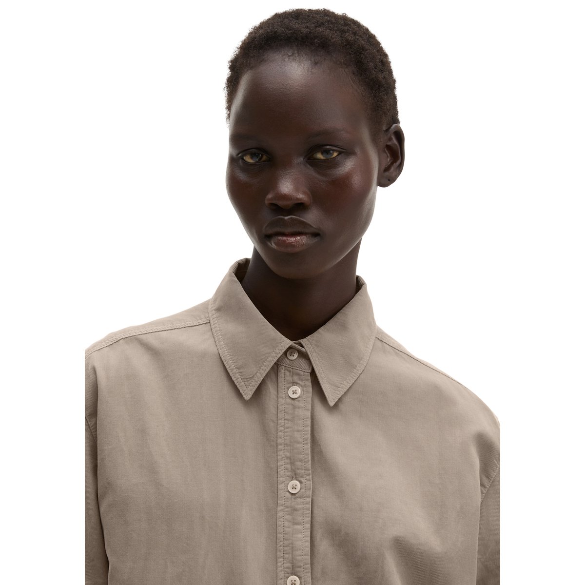 Chemisier oversize à manches longues en velours côtelé fin en coton biologique beige, MARC O'POLO