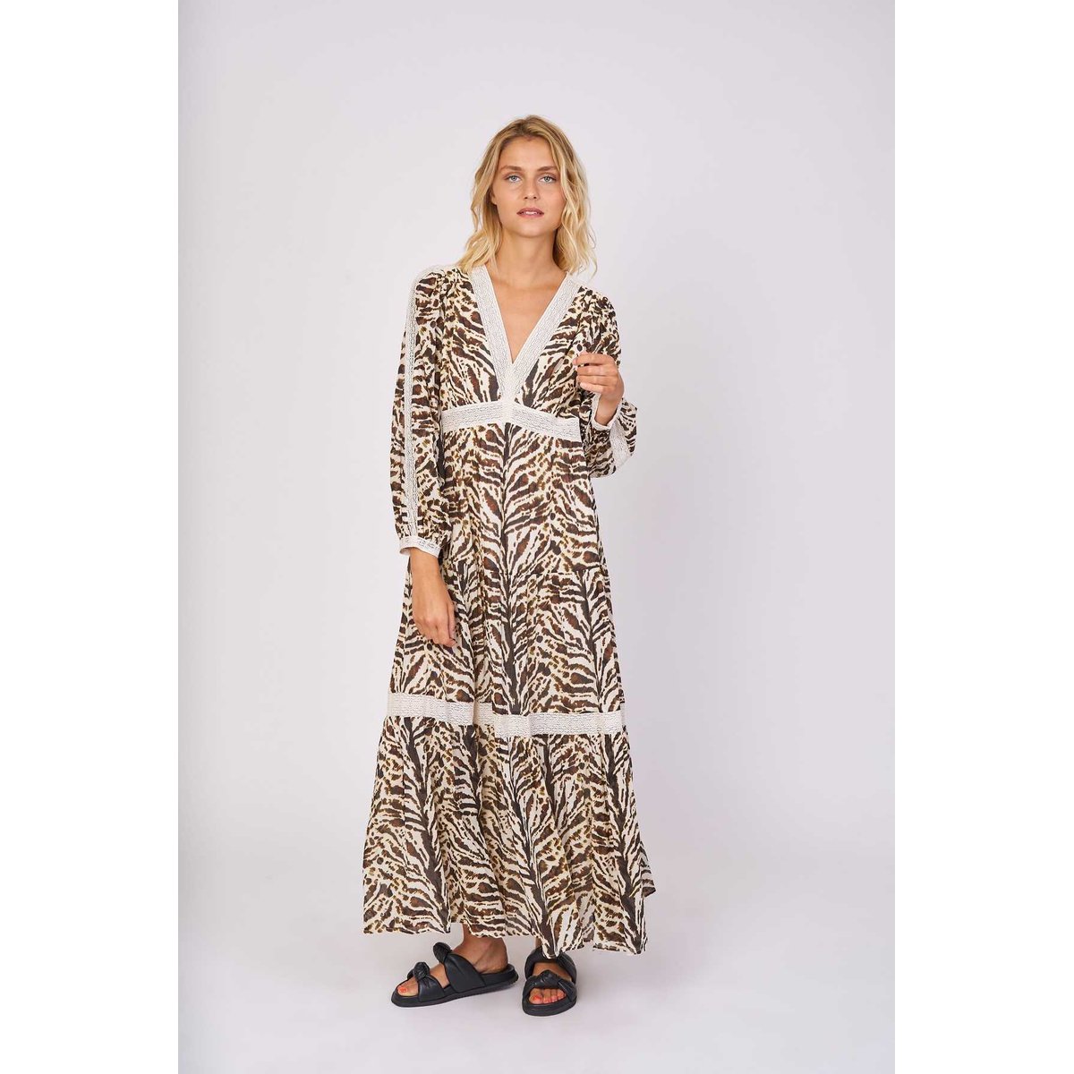 Robe longue imprimée crochet COSETTE marron, DERHY