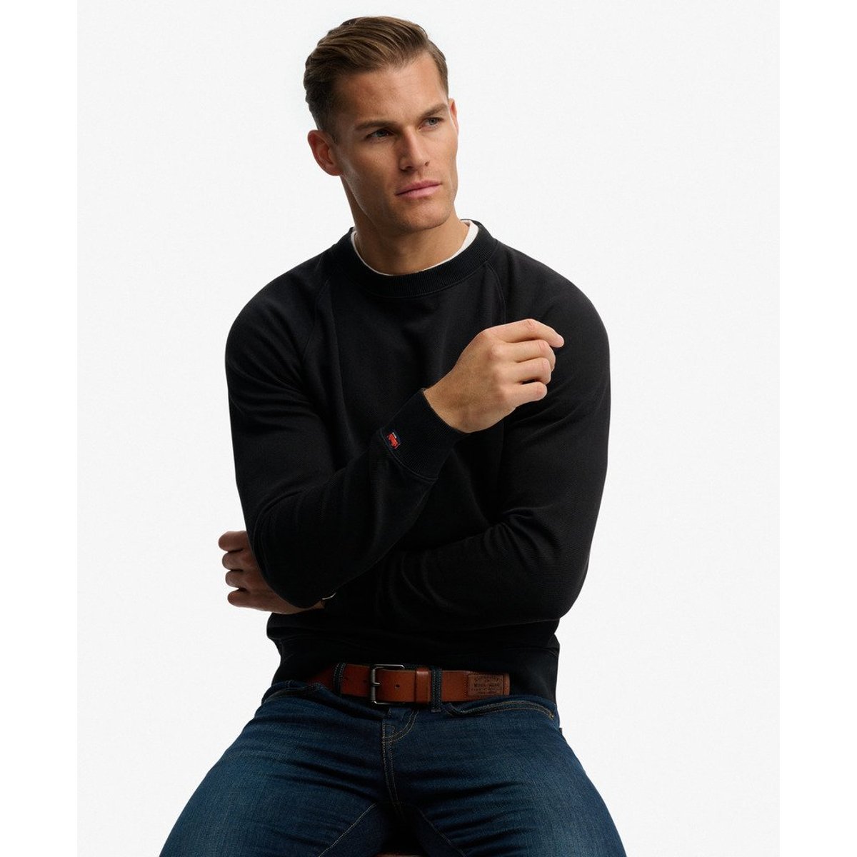 Sweatshirt Essential Logo Raglan Col Rond noir, SUPERDRY