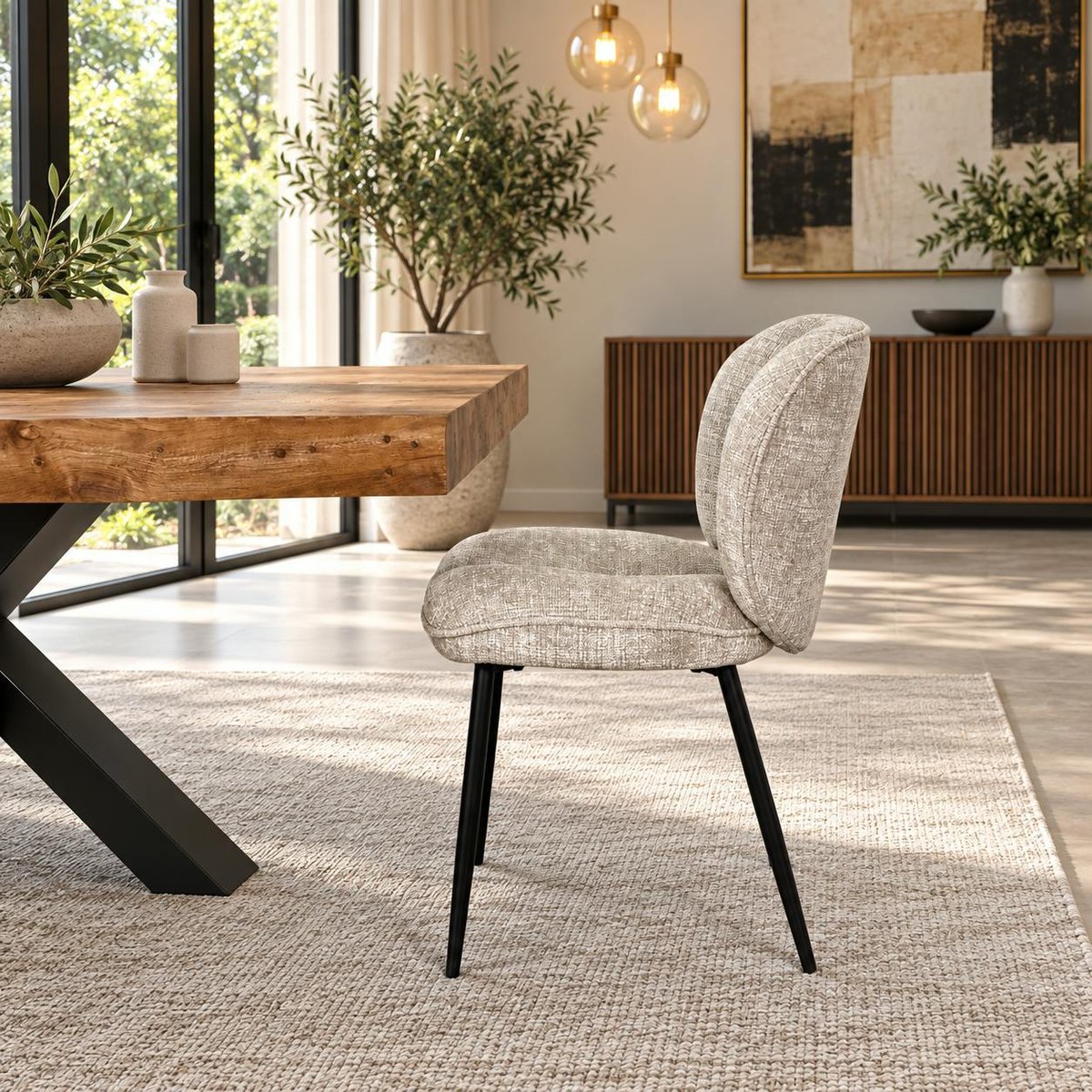 Chaise cosy en tissu (lot de 2) IENA beige, PIER IMPORT