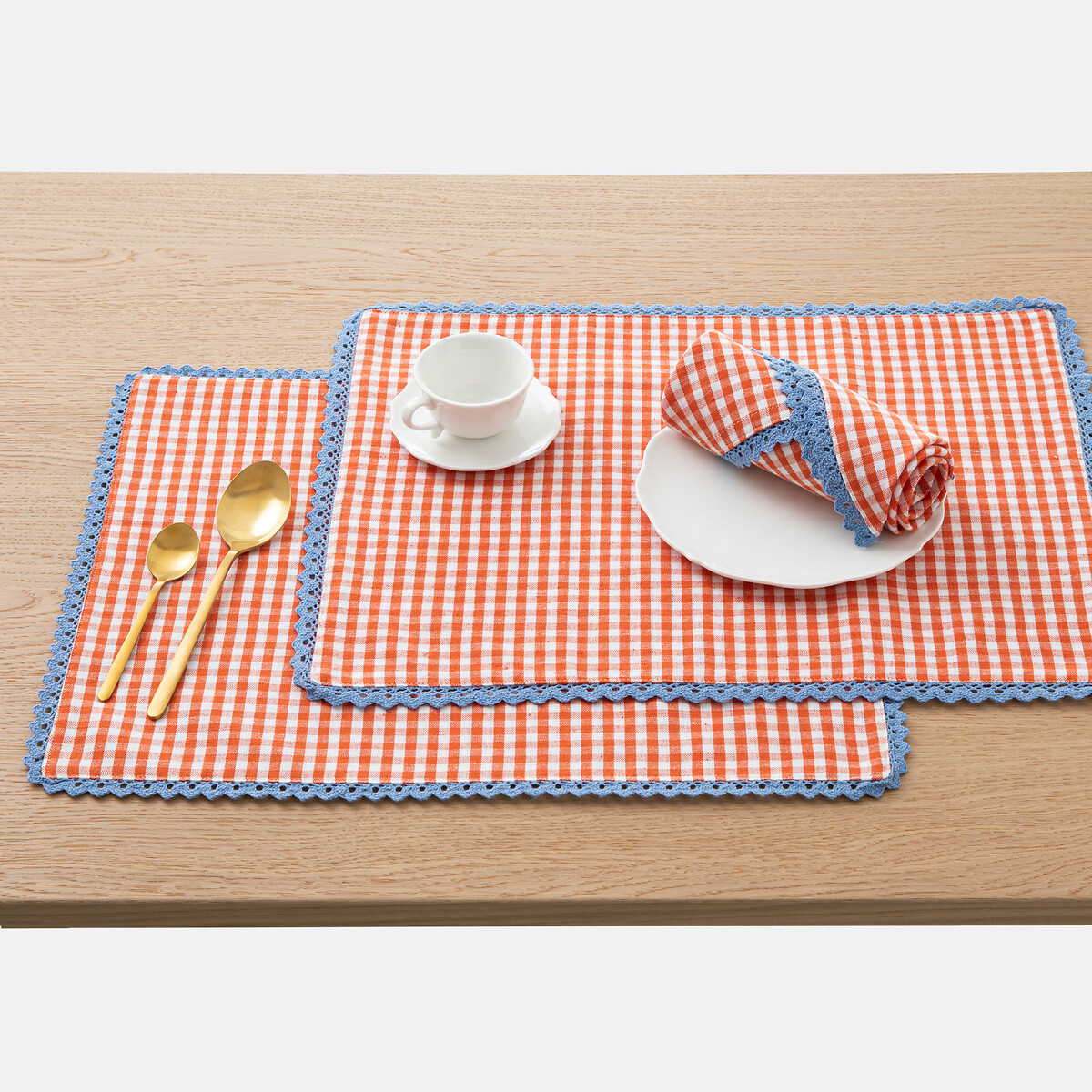 Set van 2 placemats in katoen/linnen Trattoria oranje/wit, LA REDOUTE INTERIEURS