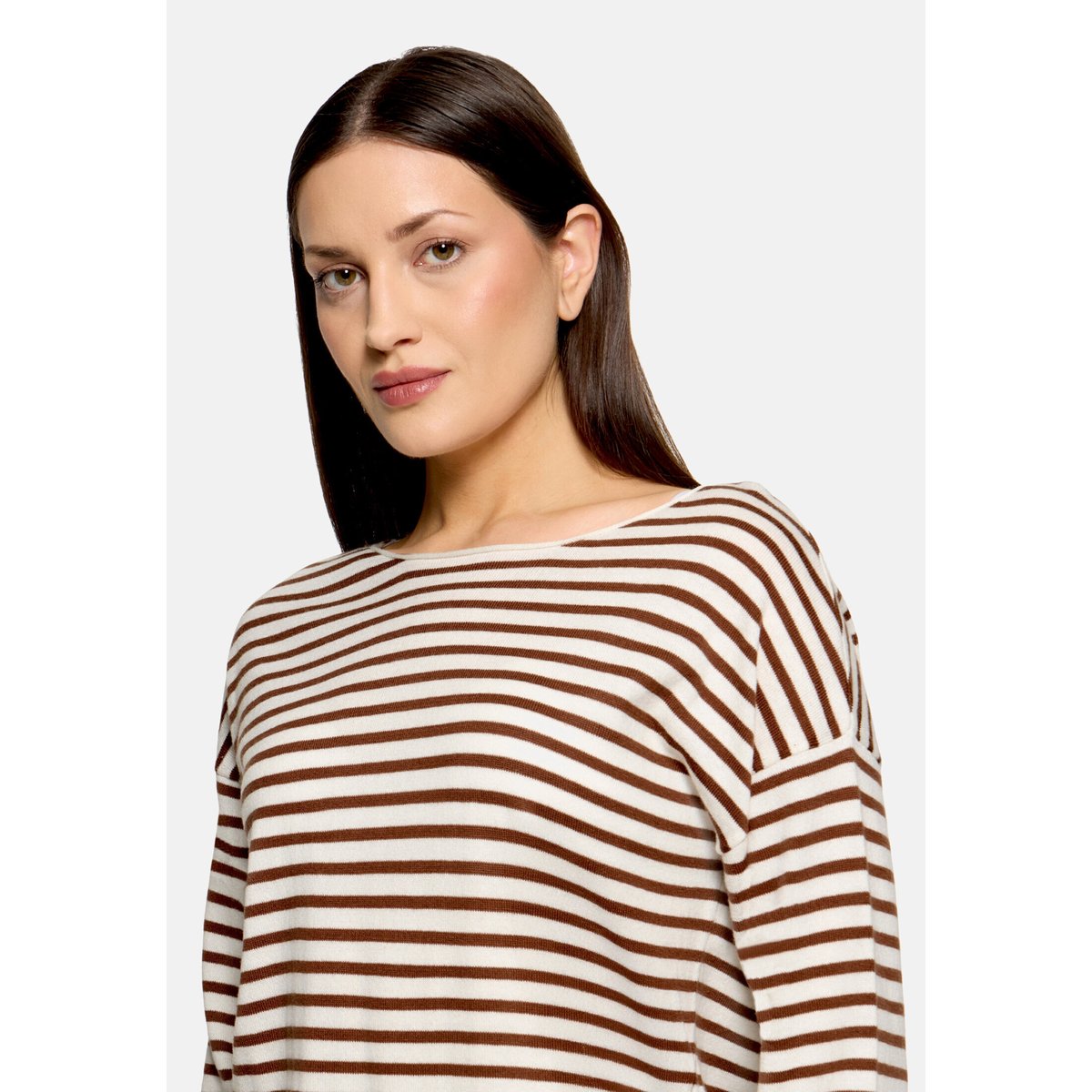 Pull-over en maille à encolure bateau patch cream/brown, BETTY BARCLAY