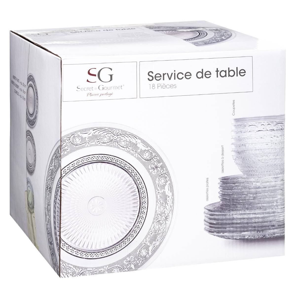 Service de vaisselle 18 pièces en céramique transparent, SECRET DE GOURMET
