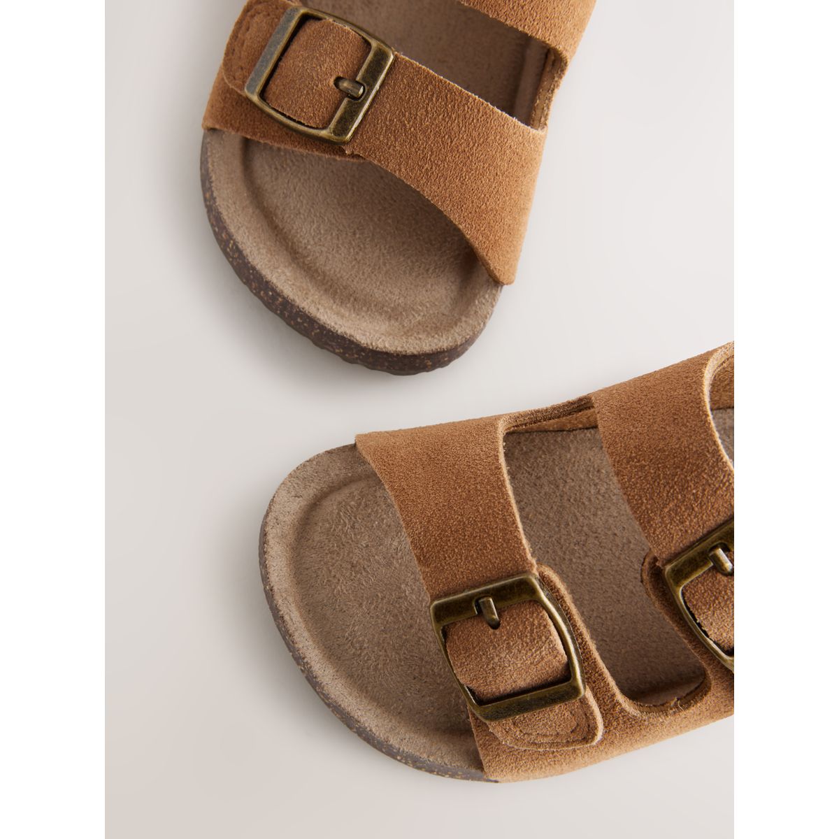 Sandales en cuir à double boucle marron fauve, NEXT