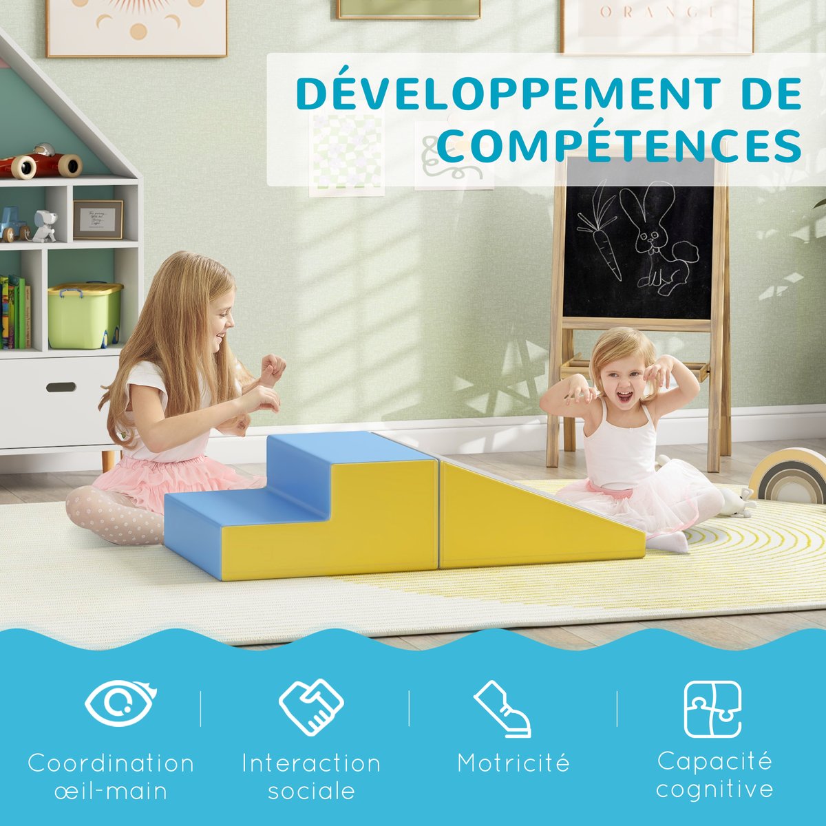 Ensemble de jeux mous pour enfants gris, HOMCOM