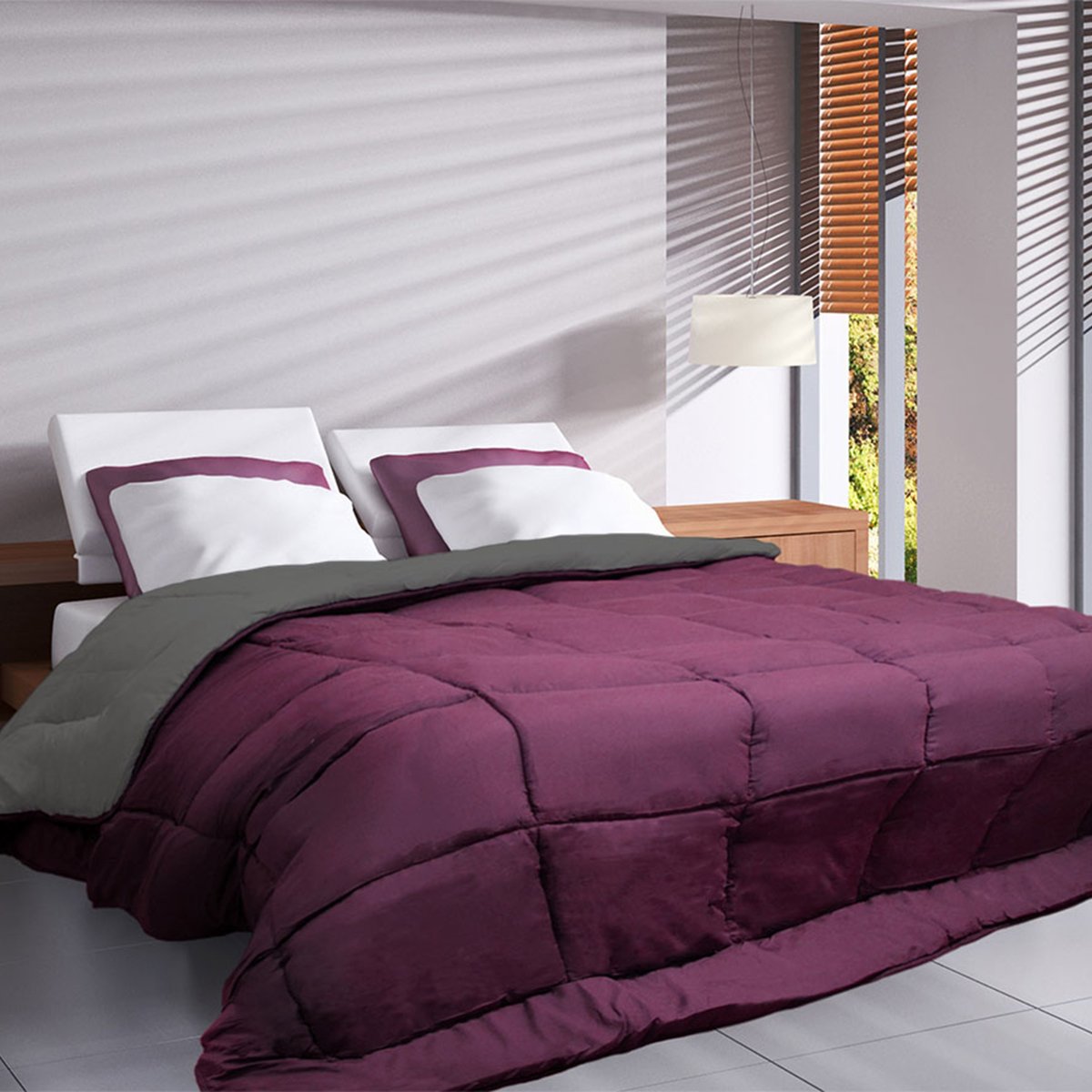 Couette chaude microfibre bicolore 400 gr/m2 prune, TOISON D OR