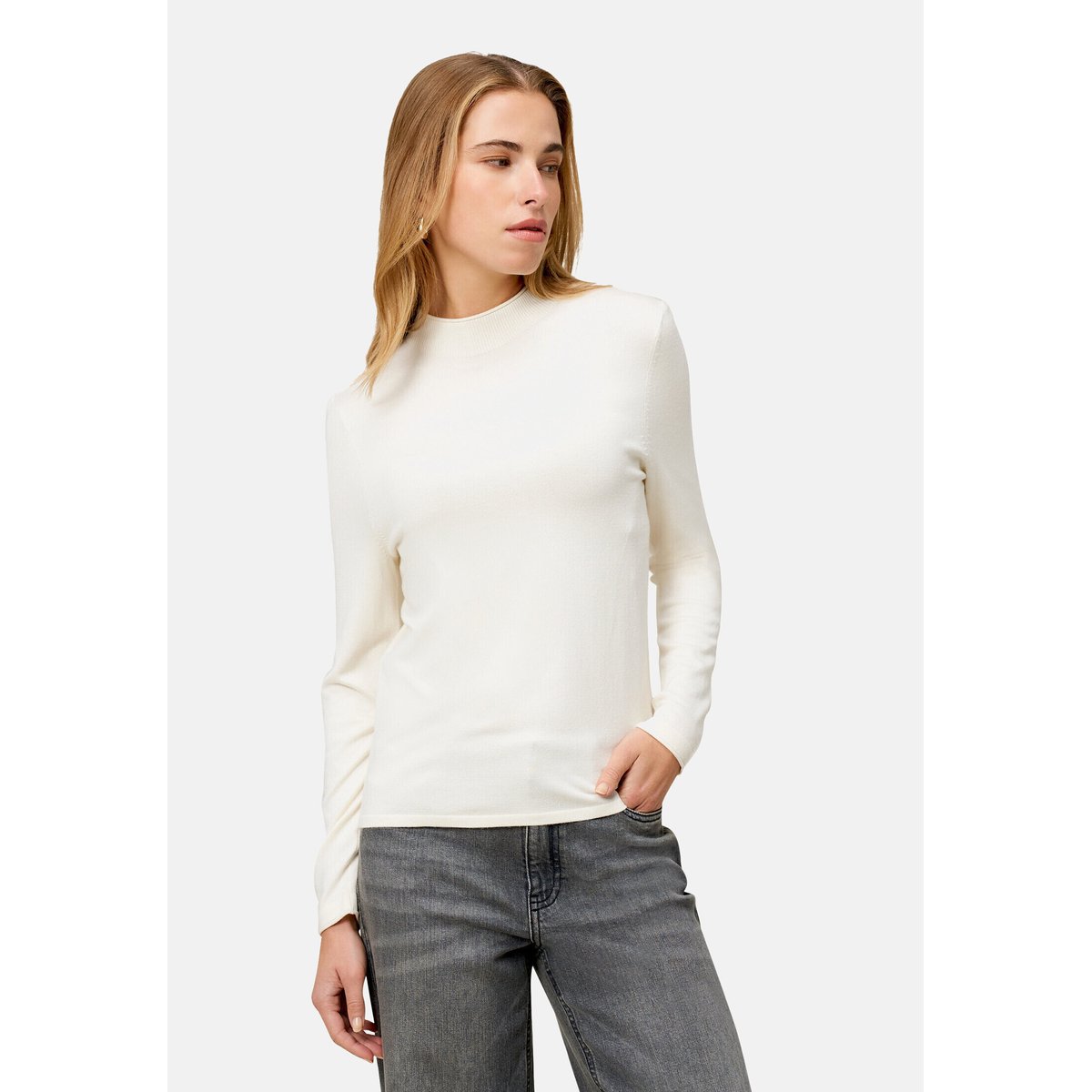 Pull-over en fine maille à col montant eggnog, ZERO