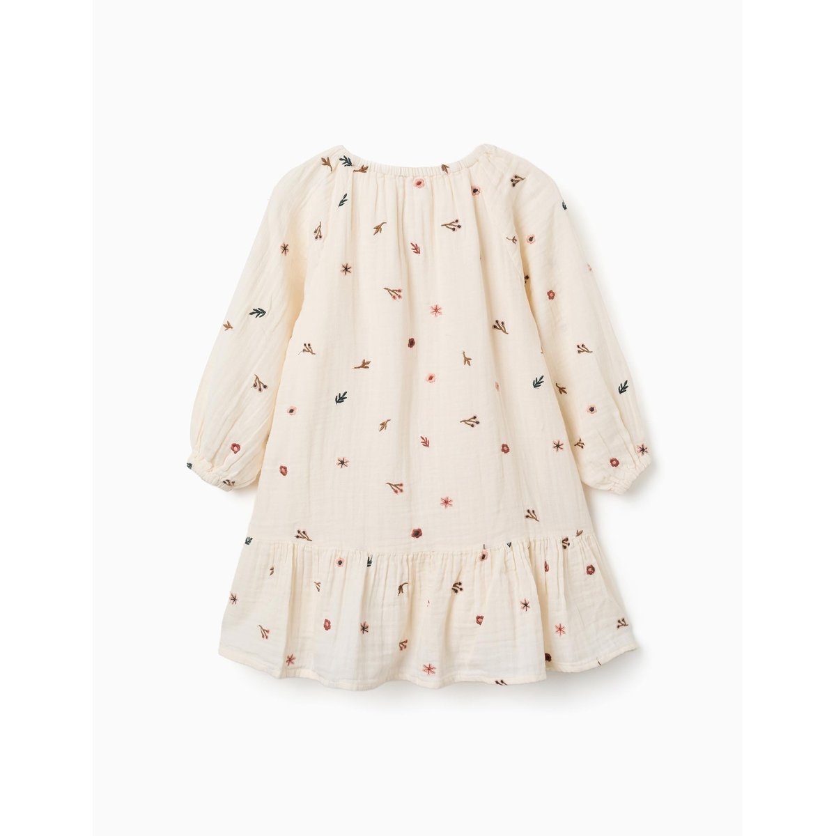 Robe en coton à manches longues avec broderie florale blanc, ZIPPY