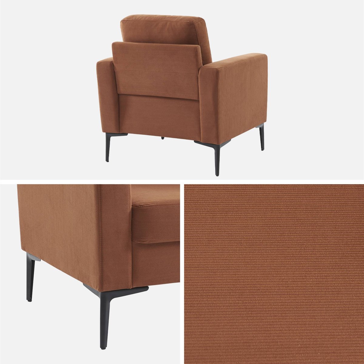 Fauteuil pieds métal velours côtelé BJORN ocre, SWEEEK