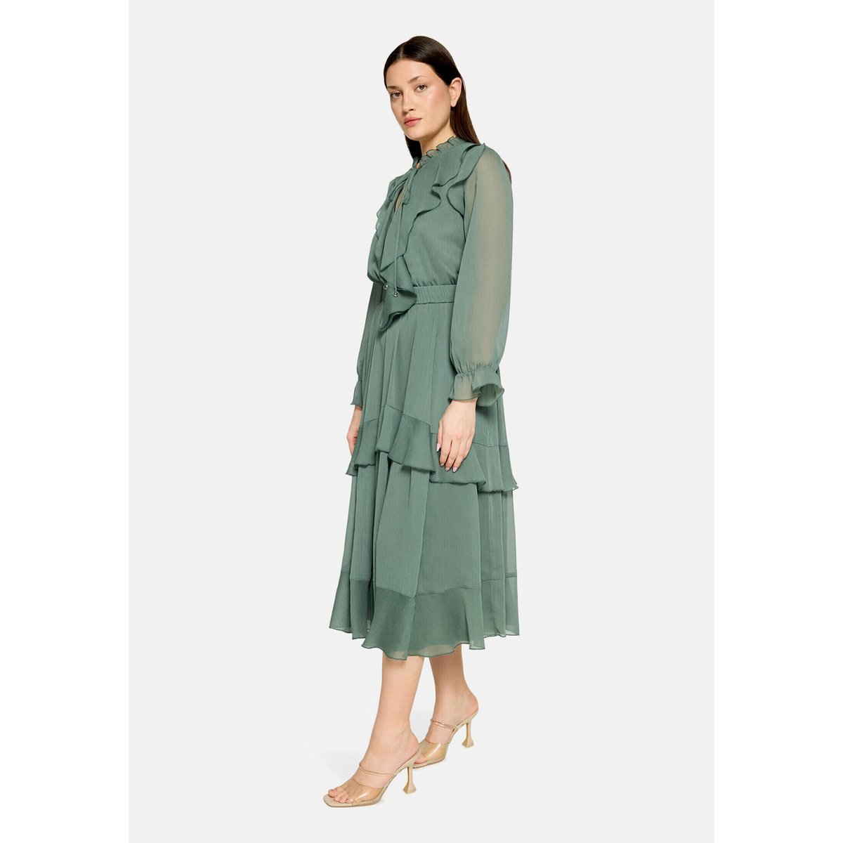 Robe de cocktail à volant evening green, VERA MONT