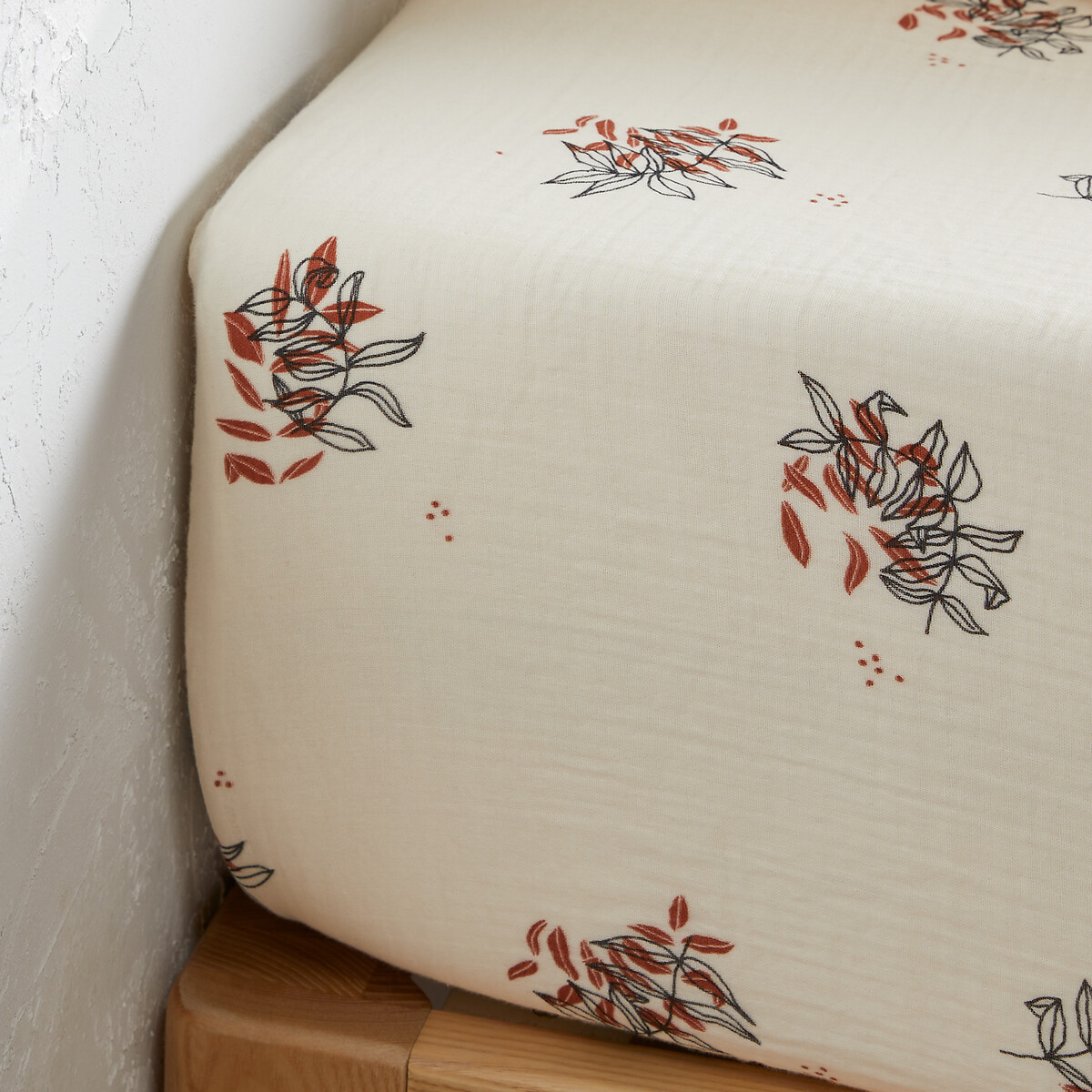 Drap housse gaze de coton bonnet 30 cm, Monceaux imprimé végétal, LA REDOUTE INTERIEURS