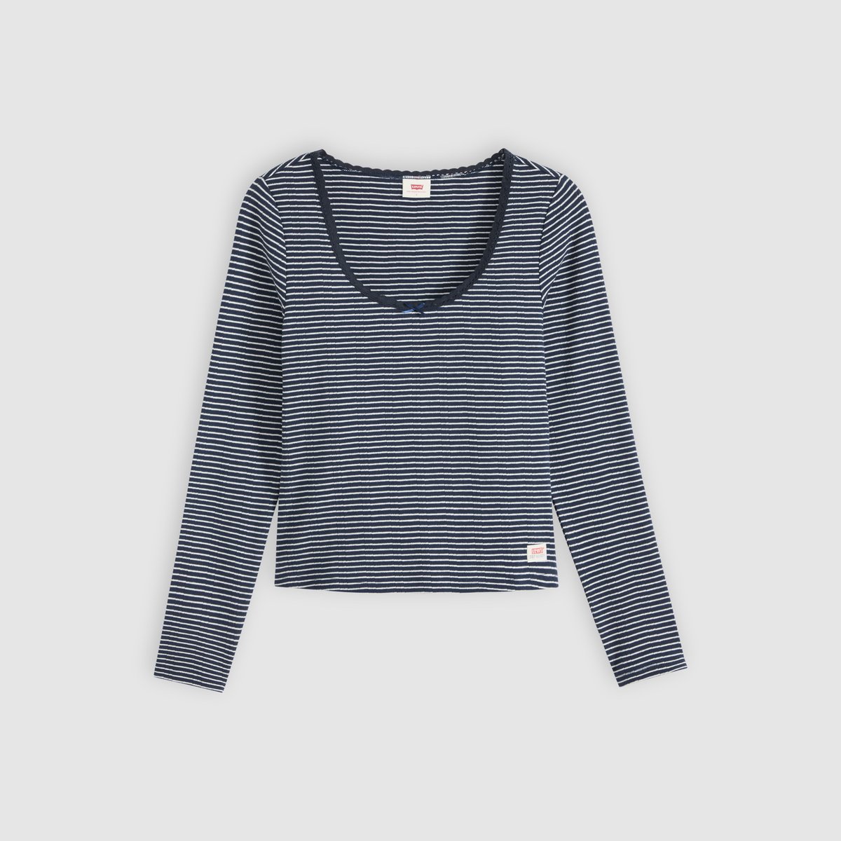 Dry Goods t-shirt manche longue maille pointelle bleu - tina stripe navy blazer egret, LEVI'S
