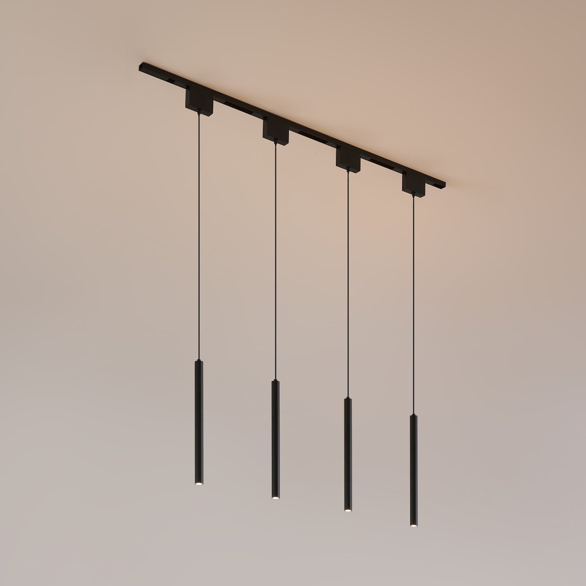 Kit rail 4 tubes LED suspendus - LYNE noir, KOSILUM