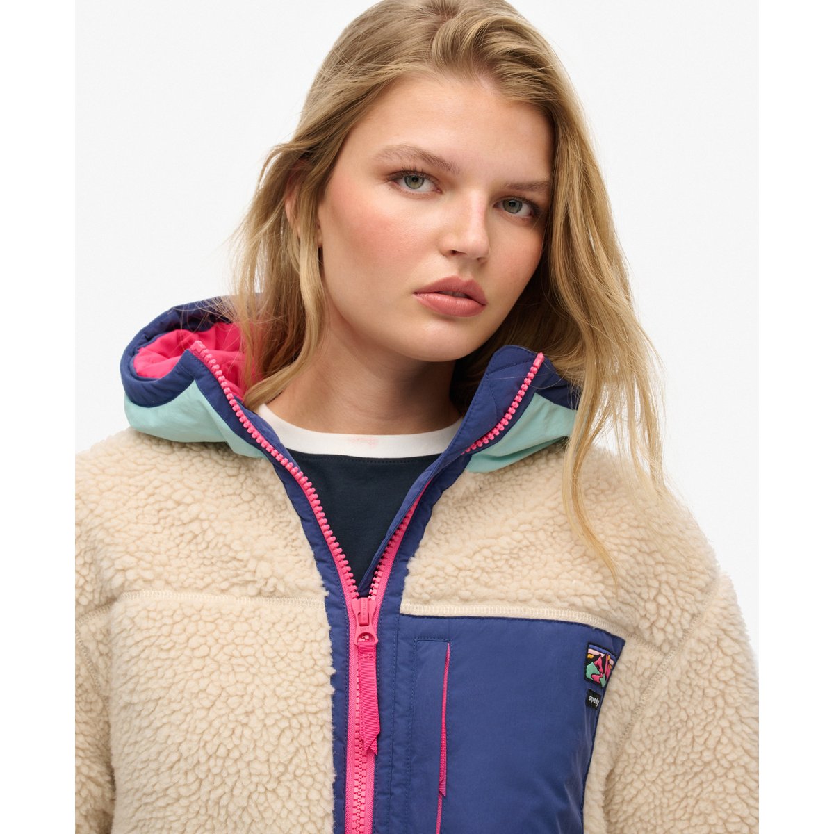 Veste Polaire à Capuche Vintage écru vintage, SUPERDRY