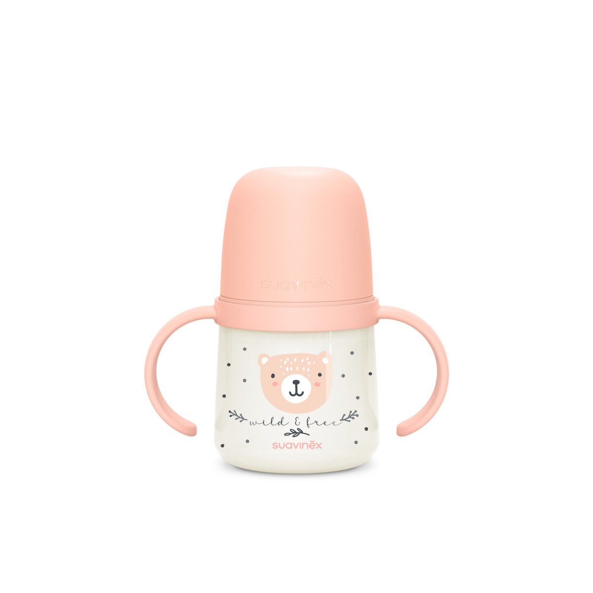 Biberon à anses phosphorescentes +6mois 150ml wild & free rose, SUAVINEX