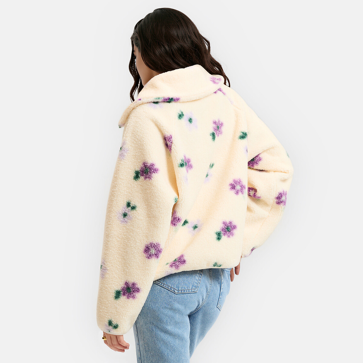 Sweat à col camionneur, en sherpa imprimé floral imprimé fleur, LA REDOUTE COLLECTIONS