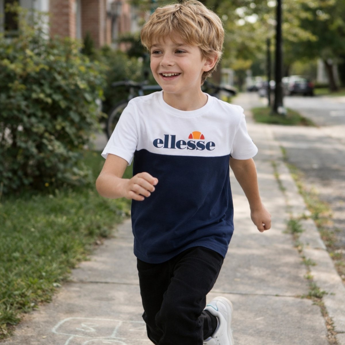 T-shirt manches courtes imprimé, col rond BLOCK PARTY bleu marine, ELLESSE