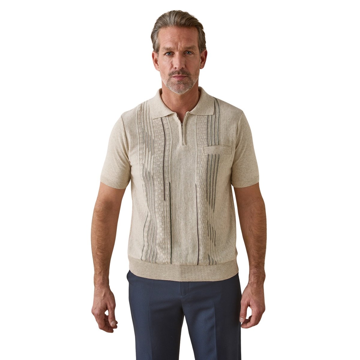 Pul polo jacquard zippé homme bleu, DAXON