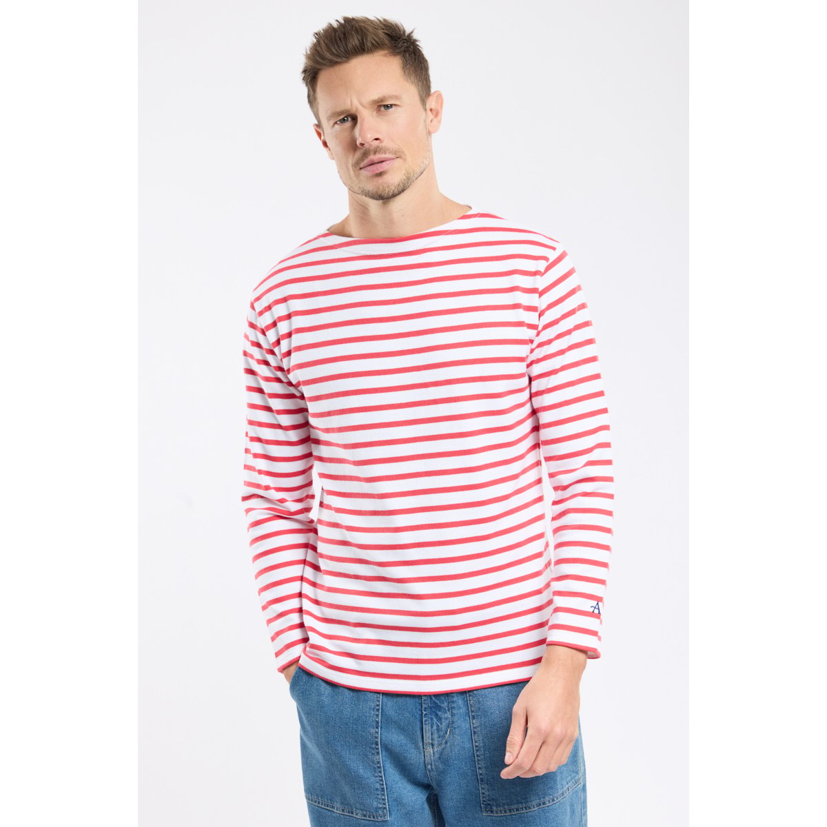 Marinière en coton rustique blanc/tomato, ARMOR-LUX