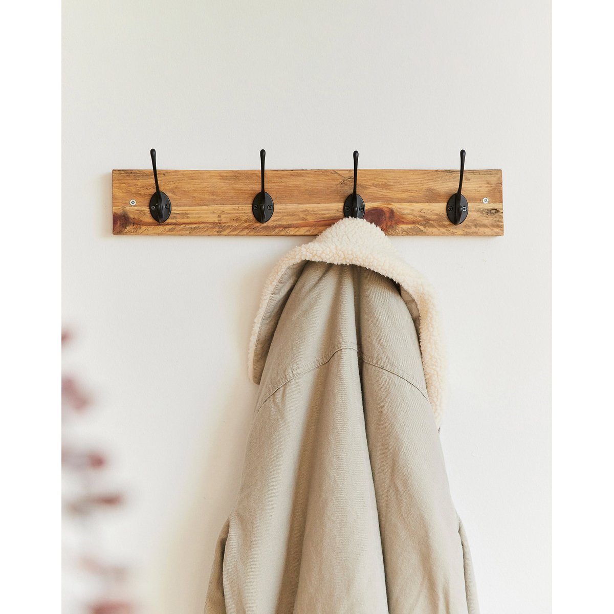 Porte-manteau mural bois massif recyclé et métal - SEKAI marron, HANNUN