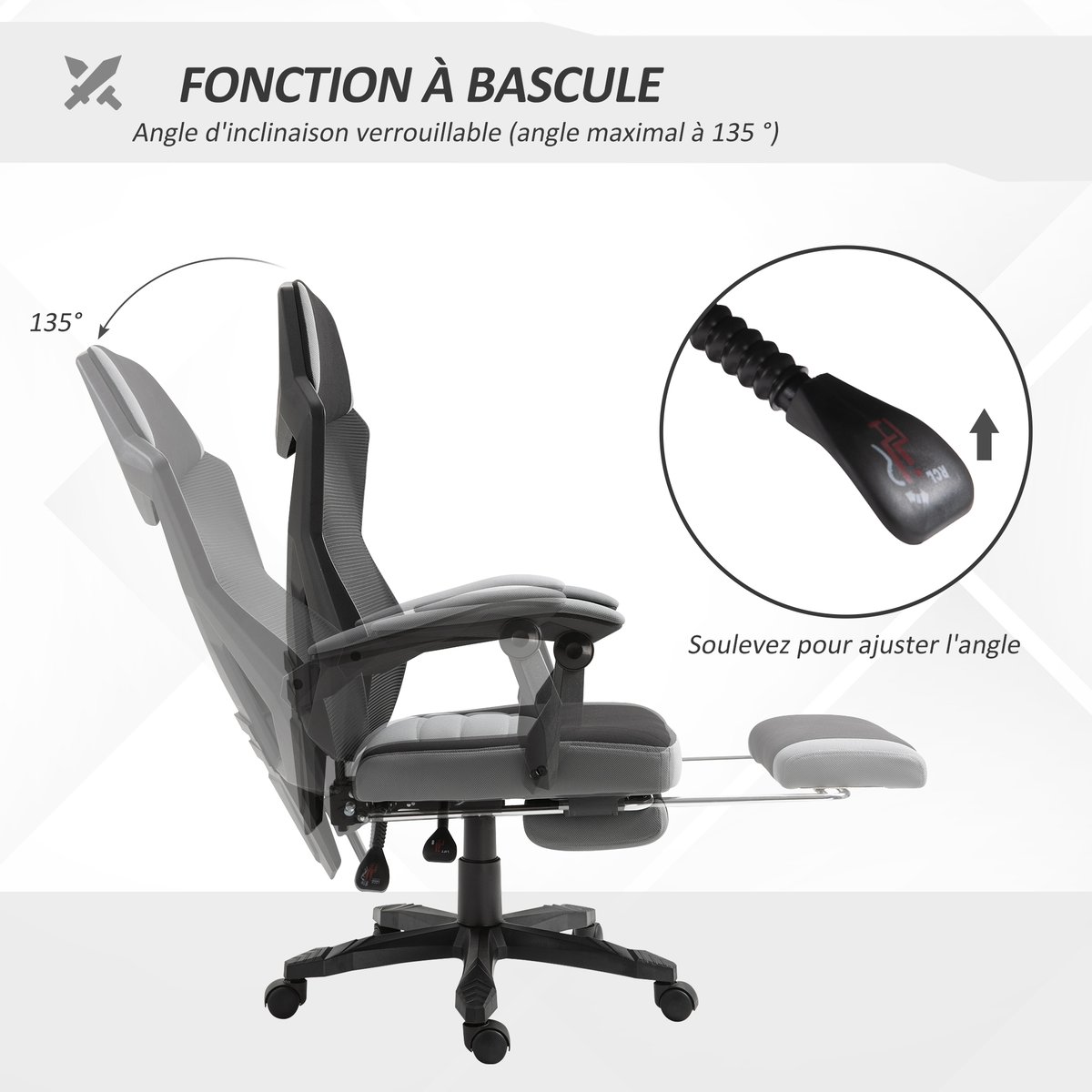 Chaise de bureau Tissus Gris gris et noir, HOMCOM